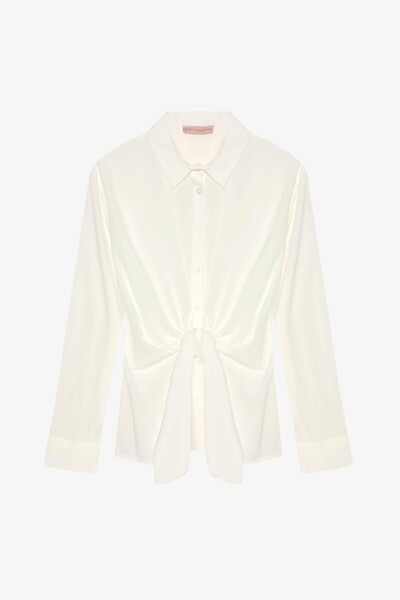 Quzu Kadin Ekru Önü Bağlama Detaylı Gömlek Gömlek 26KGML00940-Ekru