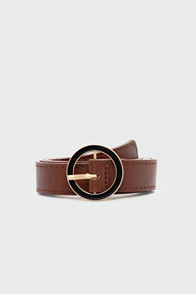 Shule Bags Round Buckle Faux Leather Belt Brown