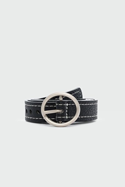 Shule Bags حزام من الجلد الصناعي ذو فتحات بإبزيم دائري باللون الأسود