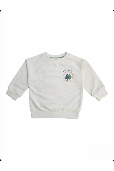 Çikoby Baskılı Erkek Bebek Beyaz Sweat