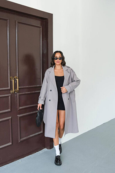 XXL BUTİK Palton de damă cu cordon, cu detalii tip epoleți, căptușit, din caș...