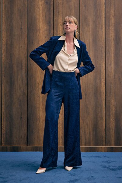 Sateen Yılan Desenli Pantolon - Lacivert