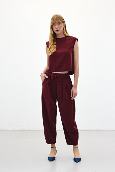 Sateen Shalwar Cut Trousers - Burgundy