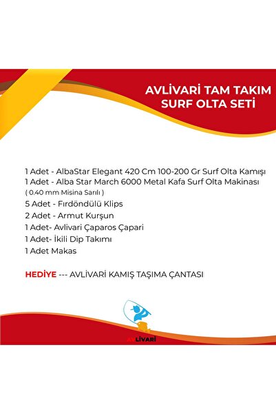 Albastar Elegant 420 cm 100-200 Gr - March 6000 Tam takım Kıyı Hobi Surf Olta Seti