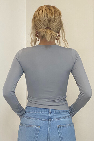 moddosa fashion Γυναικεία μπλούζα με μακρύ μανίκι με λαιμόκοψη με πλήρη εφαρμογή από λύκρα