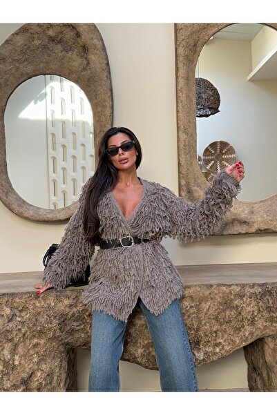 kenza'a Πλεκτή ζακέτα με κρόσσια oversize