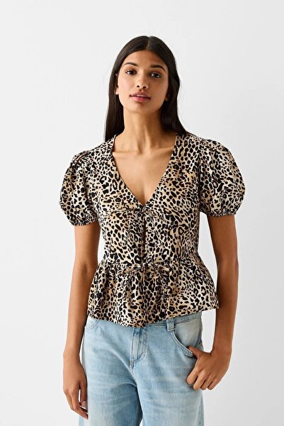 Butik Allbucks Bersh Ka Bow Detailed Short Sleeve Shirt Abbrs1037