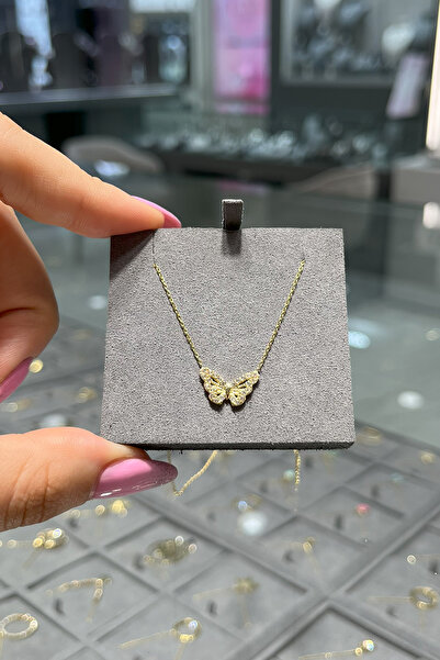 ZM ZÜMRÜT MÜCEVHERAT 14 Ayar Altın Taşlı Kelebek Kolye