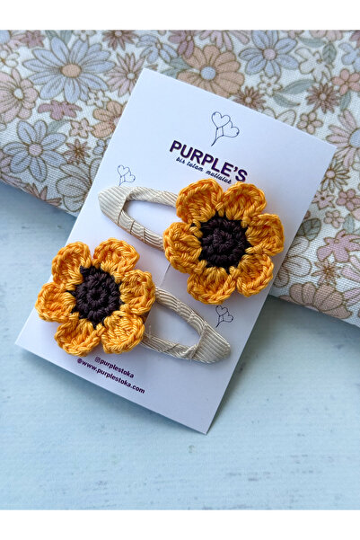PURPLE'S BİR TUTAM MUTLULUK 100% Handcrafted Sunflower Snap Buckle Double 5 c...