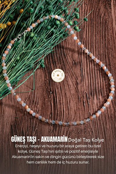 Alp Doğal Taş Sertifikalı Güneş Taşı Akuamarin Doğal Taş Kolye