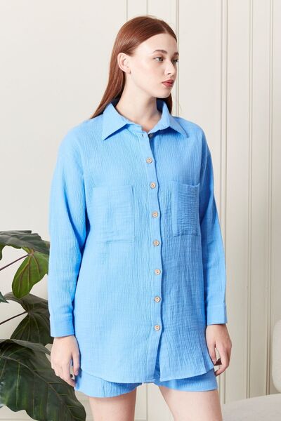 BNZ TEKSTİL Cotton Fabric Shirt Shorts Women's Set