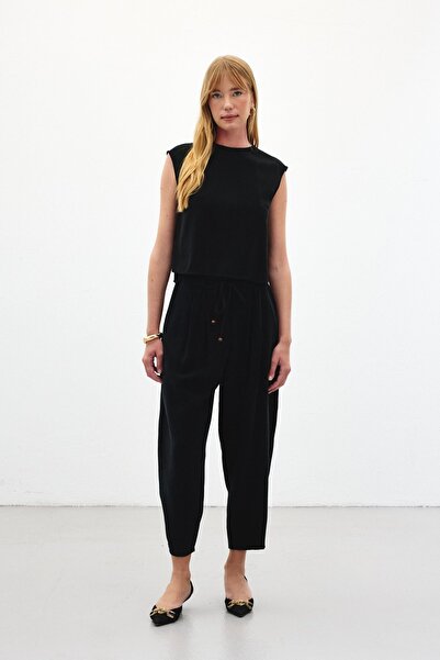 Sateen Shalwar Cut Trousers - Black