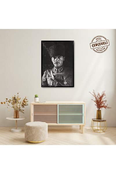 TABLOX Mustafa Kemal Atatürk Black Quality Real Wood Framed Decorative Painting