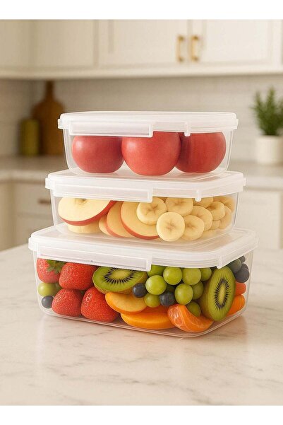 ALMUFARREJ Refrigerator Food Storage Container Set, 3 Pieces, Transparent Plastic