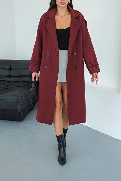 XXL BUTİK Palton de damă cu cordon, cu detalii tip epoleți, căptușit, din caș...