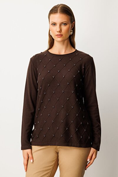 On Fashion On Crew Neck Beaded Detailed Knitwear Sweater-63312