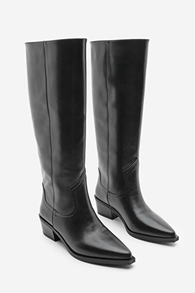 Marjin Жіночі ковбойські чоботи з гострим носком без застібки, чорні