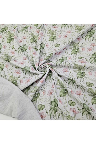 Kaf Kumaş Baskılı %100 Pamuk 2 Katlı Gri Krinkıl Müslin Kumaş | Desen 1