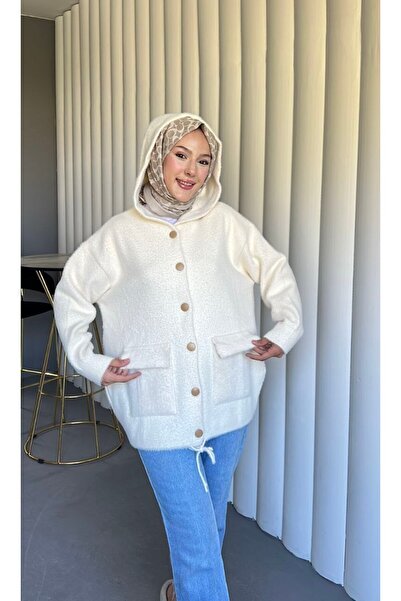 Viskosa Women's Oversize Hooded Long Sleeve Knitwear Cardigan