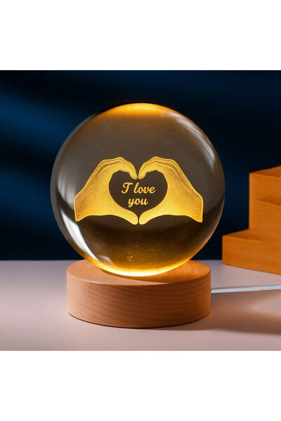 Hediye Vakti Romantik "I Love You" Yazılı 3D LED Işıklı Kristal Cam Küre Gece...