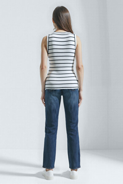 WESTMARK LONDON White Black Striped Crew Neck Sleeveless Women's T-Shirt Poppy