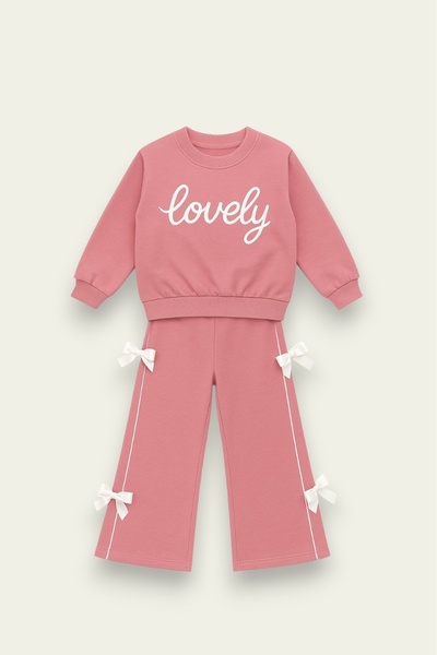 My Kids Wear Girl's Lovely Written Bow Detailed School Tracksuit Set 2-10 Years Old 12067