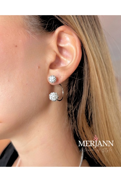 Merjann Accessories 925 Ayar Gümüş Kaplama Parlak Kristal Top Küpe