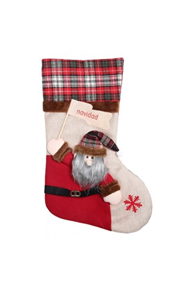 Danex Șosetă de Crăciun, Danex, model Moș Crăciun, crem, 20x40 cm