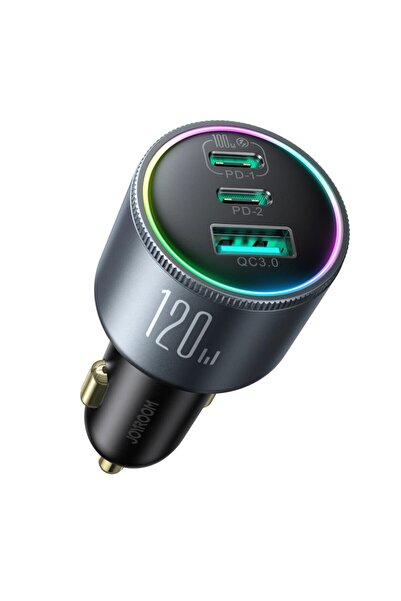 REDz Accessories Încărcător auto Joyroom, Type-C și USB, încărcare rapidă 120W, LED colorat, negru JR-CCN07