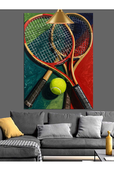 karizmart Tenis Raket Topu Dekoratif Kanvas - Mdf Ahşap Tablo