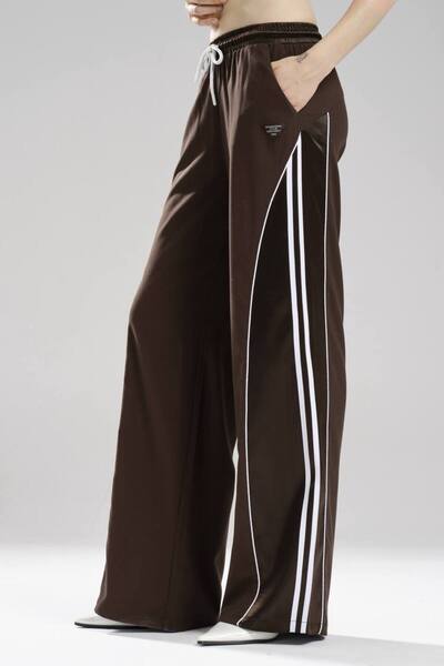 tw3 Women's Stripe Detailed Satin Fabric Garnished Design Trousers