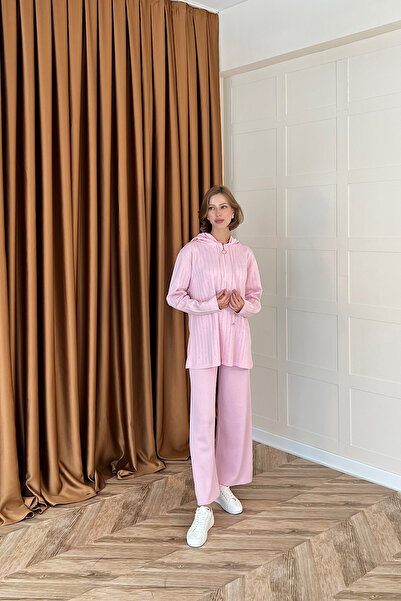 Stilife Eros Hooded Stone Knitwear Set Pink