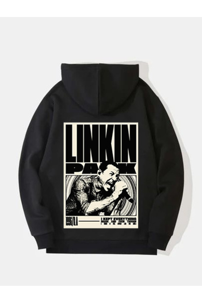 MAGORS سترة روك من القطن المطبوع بأكمام طويلة من لينكين بارك، مزودة بغطاء للرأس وثلاثة خيوط