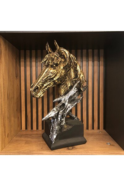 Evimore Kütük Üstü At Kafası Gold Gümüş Biblo Ev Dekorasyon Ofis Dekor Obje