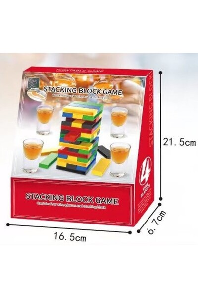 Flippy Flippy Drinking Game, Plastic Jenga Tower, with 4 Shot Glasses, +18 Years, Multicolor