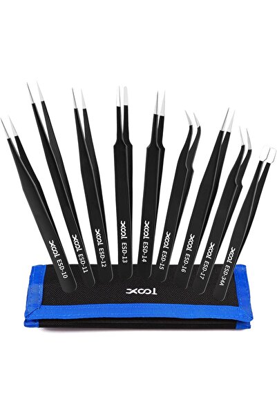 xool مجموعة ملاقط دقيقة، مجموعة ملاقط ESD مكونة من 9 قطع، مجموعة ملاقط من الف...