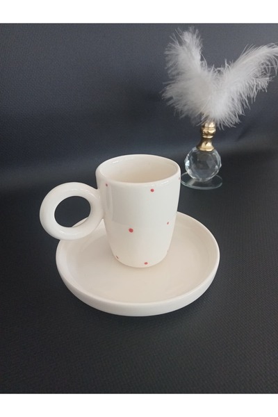Zümrüdüanka Seramik Red Dotted Handmade Ceramic Coffee Cup