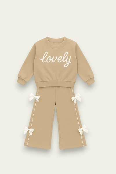 My Kids Wear Girl's Lovely Written Bow Detailed School Tracksuit Set 2-10 Years Old 12067