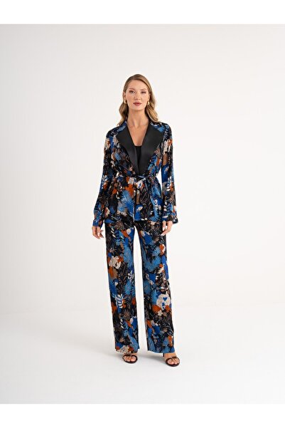 SERPİL İkili Takım - Ceket Yaka Belden Bağcıklı Rahat Kalıp Ceket ve Rahat Ka...