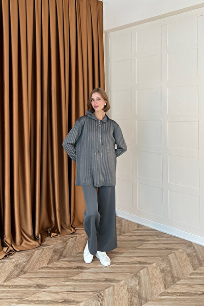 Stilife Eros Hooded Stone Knitwear Set Anthracite