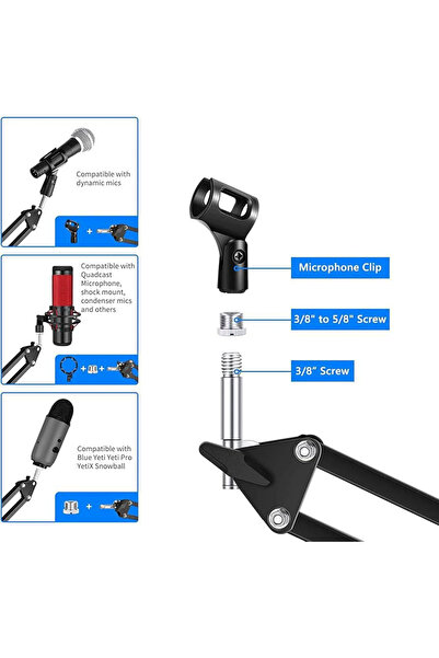 AL3B Microphone Arm Play Microphone Bracket, Foldable Microphone Arm Stand, 360 Rotating Microphone Arm