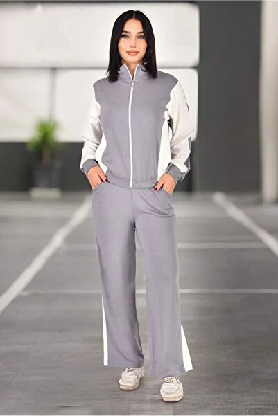 LİFERA Women's Side Detail Striped Garnished Modal Fabric Tracksuit Set