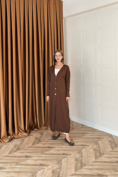 Stilife Дълга плетена жилетка, кафява