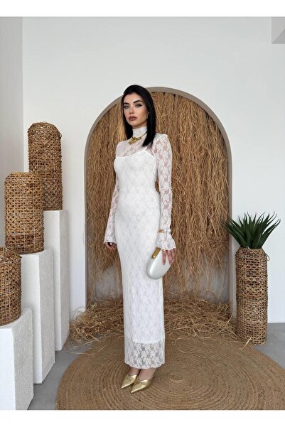 conconmoda Beela Midi Dantel Tasarım Elbise
