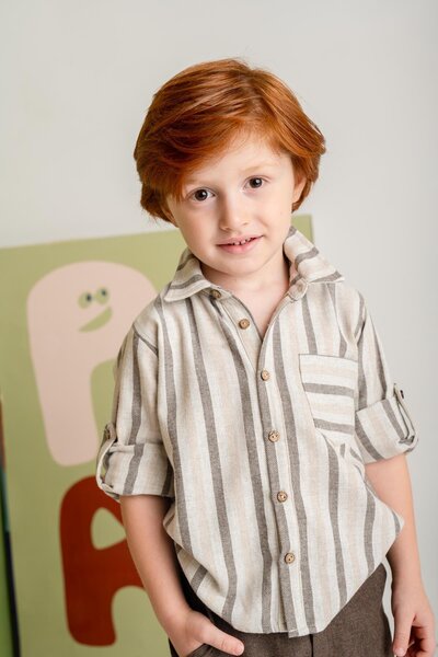 Zeyland Erkek Çocuk Çizgili İnce Kaşe Gömlek - Kahverengi