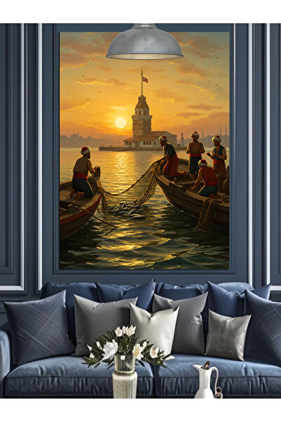 Artmeg Kız Kulesi Günbatımı Dekoratif Kanvas - Mdf Ahşap Tablo