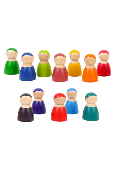 Toyska Jucarie din lemn, Peg Doll Curcubeu, 12 piese