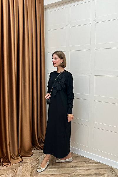 Stilife Zambak Mercerized Knitwear Dress Black