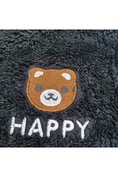 Uğur bebe Welsoft Black Plush Children's Cardigan – Warm Winter Coat with Hood and Zipper