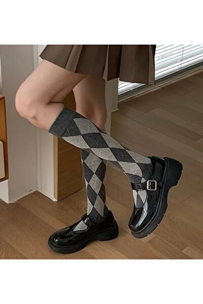 MUJGANERDOGANDESIGN Women's Imported Below-The-Knee Plaid Pattern Socks Diamond Pattern Socks